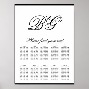 Póster Elegante gráfico de asientos de Boda de Monograma