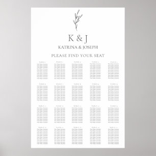 Póster Elegante gráfico de asientos de Boda de monograma