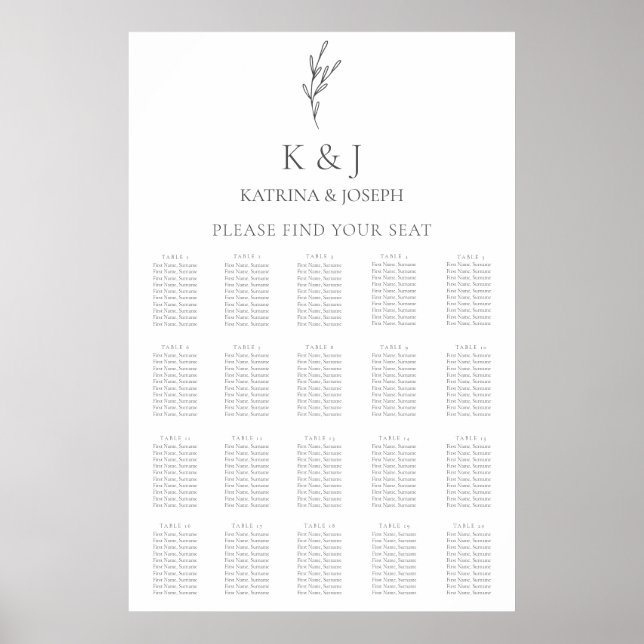Póster Elegante gráfico de asientos de Boda de monograma  (Frente)
