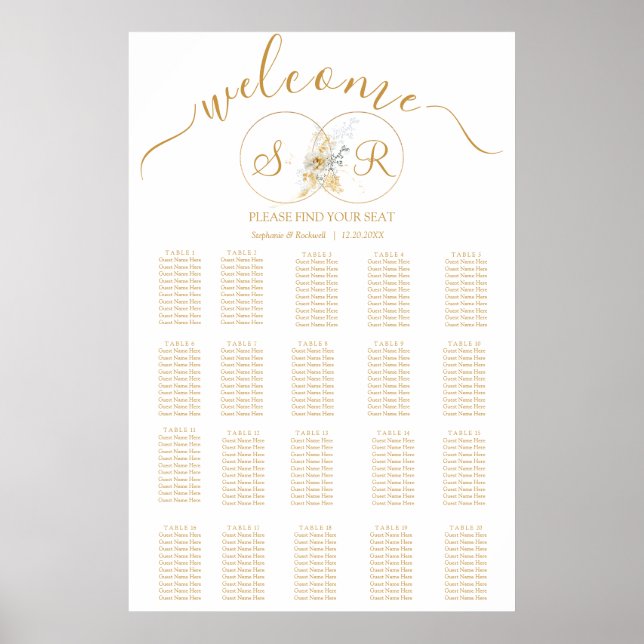 Póster Elegante gráfico de asientos de Boda de monograma  (Frente)