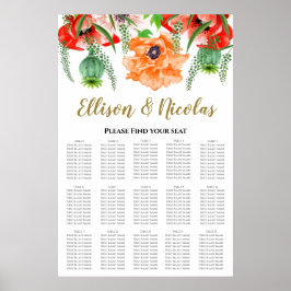 Póster Elegante gráfico de asientos de Boda de Poppies