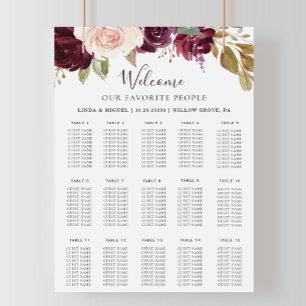 Póster Elegante gráfico de asientos de Boda floral