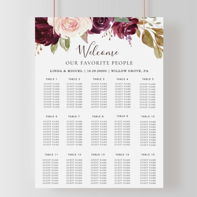 Póster Elegante gráfico de asientos de Boda floral (Subido por el creador)