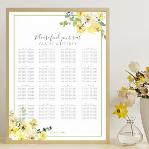Póster Elegante gráfico de asientos de Boda floral amaril