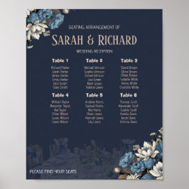 Póster Elegante gráfico de asientos de Boda floral azul d