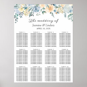 Póster Elegante gráfico de asientos de Boda floral azul v