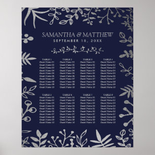 Póster Elegante gráfico de asientos de Boda floral de la 