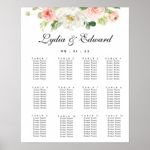 Póster Elegante gráfico de asientos de Boda floral de Rub
