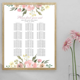 Póster Elegante gráfico de asientos de Boda floral rosa R