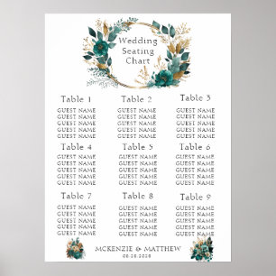 Póster Elegante gráfico de asientos de Boda floral Verde 