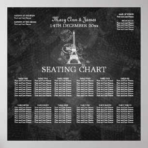 Póster Elegante gráfico de asientos de boda París Negro