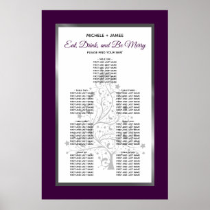 Póster Elegante gráfico de asientos de Boda púrpura plate