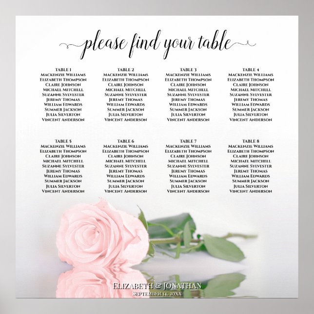 Póster Elegante gráfico de asientos de Boda rosa rosa 8 d (Frente)