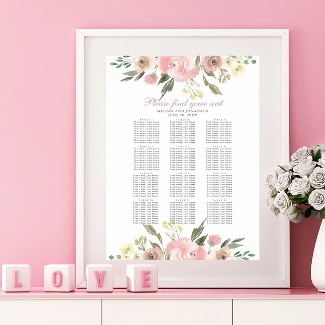Póster Elegante gráfico de asientos de Boda rosa Rubor fl (Subido por el creador)