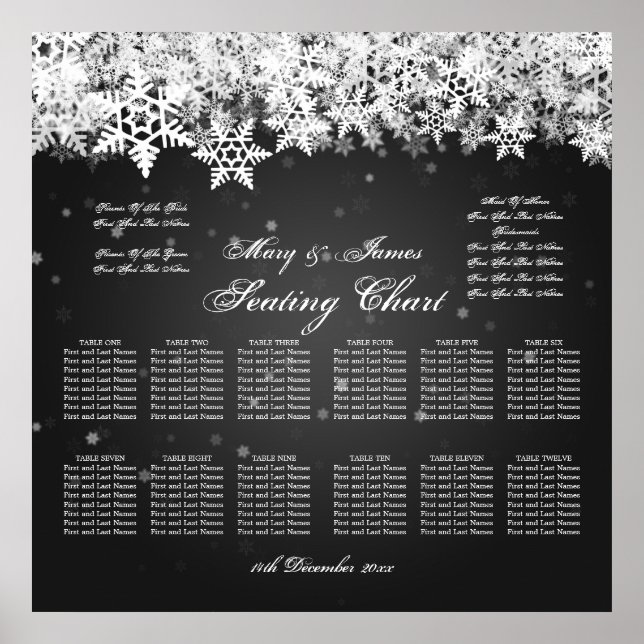 Póster Elegante gráfico de asientos de bodas Nieve de inv (Frente)
