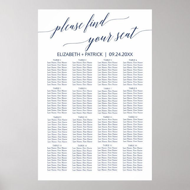 Póster Elegante gráfico de asientos de caligrafía de la m (Frente)