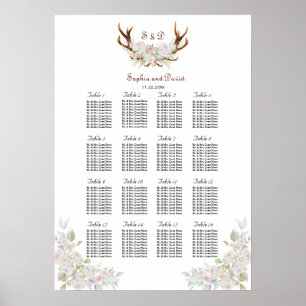 Póster Elegante gráfico de asientos de flores blancas ros