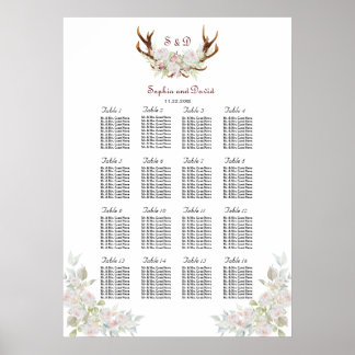 Póster Elegante gráfico de asientos de flores blancas ros