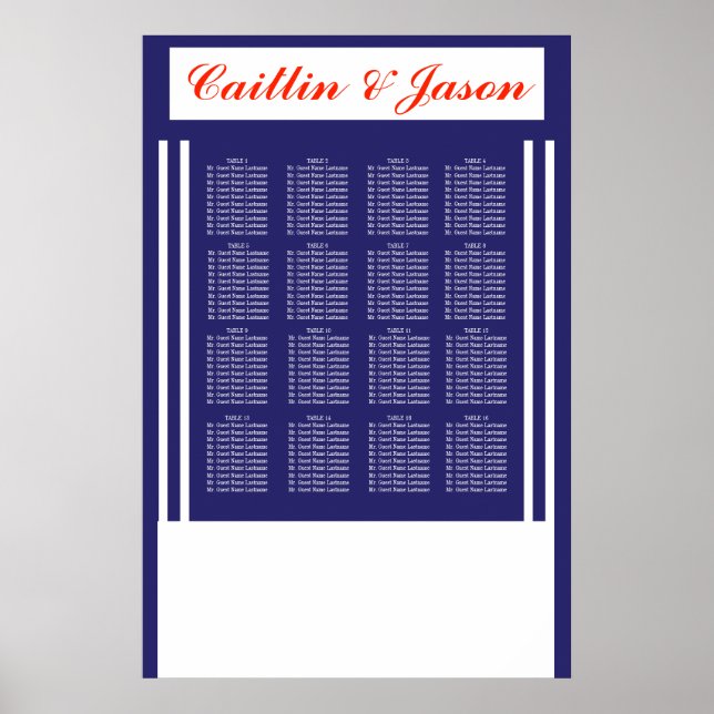 Póster Elegante gráfico de asientos de franjas de Boda ná (Frente)