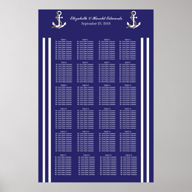Póster Elegante gráfico de asientos de franjas de Boda ná (Frente)