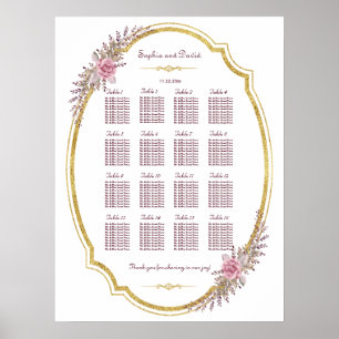 Póster Elegante gráfico de asientos de marco dorado flora