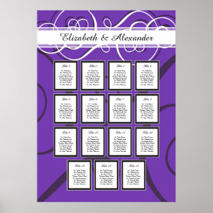 Póster Elegante gráfico de asientos de mesa Boda morado 1