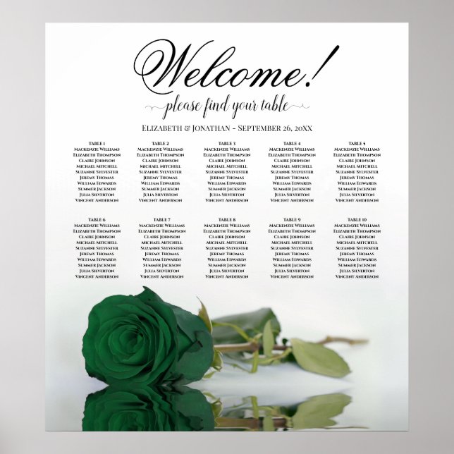 Póster Elegante Gráfico de Asientos de Mesa de Rosa Verde (Frente)