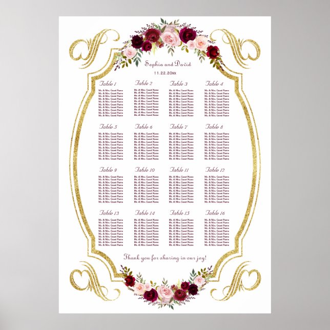 Póster Elegante gráfico de asientos de otoño floral de Bo (Frente)