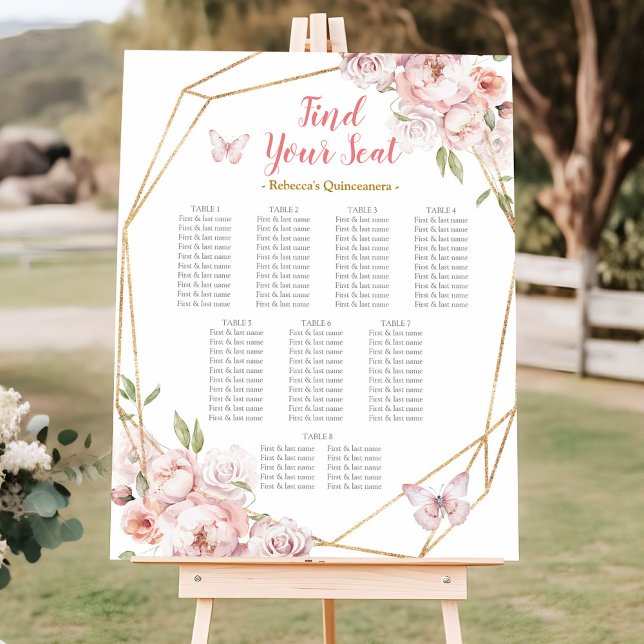 Póster Elegante gráfico de asientos de Quinceañera con fl (Subido por el creador)