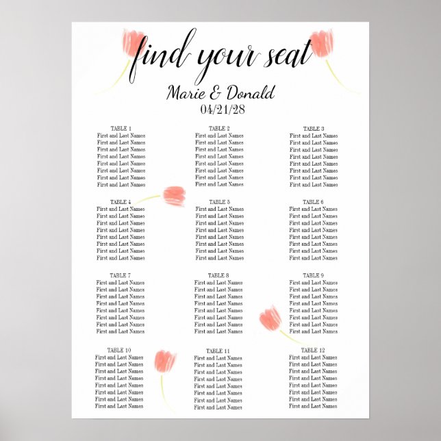 Póster Elegante gráfico de asientos de tulipanes rosa sua (Frente)