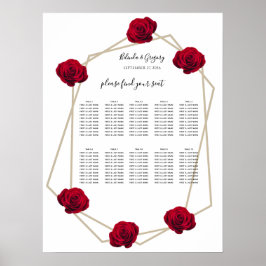 Póster Elegante gráfico de asientos del Boda de rosa roja