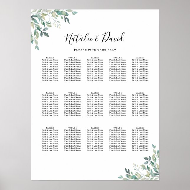 Póster Elegante gráfico de asientos del Boda Eucalyptus G (Frente)
