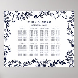 Póster Elegante gráfico de asientos florales azules y bla