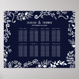 Póster Elegante gráfico de asientos florales azules y bla