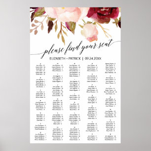 Póster Elegante gráfico de asientos florales de caligrafí