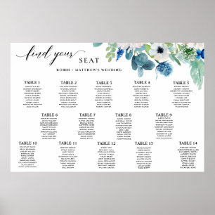 Póster Elegante gráfico de asientos florales de color bla