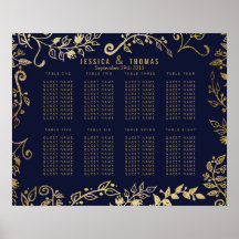 Elegante gráfico de asientos florales de oro azul 