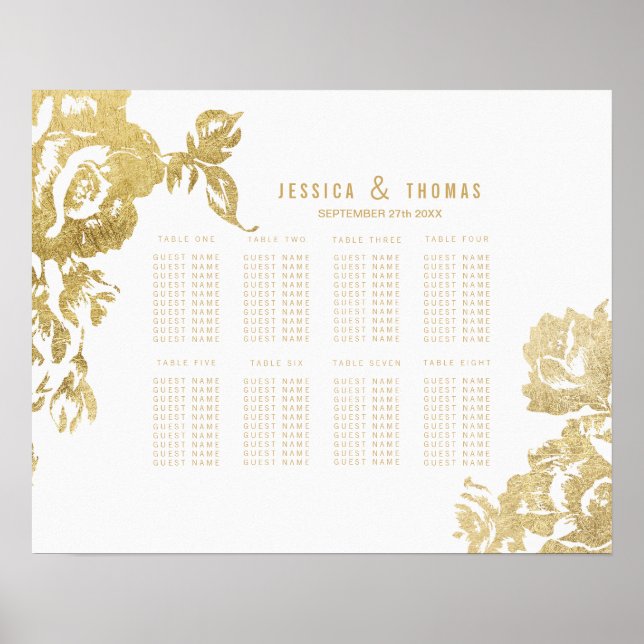 Póster Elegante gráfico de asientos florales de oro moder (Frente)