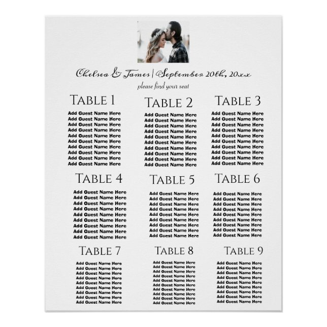 Póster Elegante gráfico de asientos fotográficos de boda (Anverso)