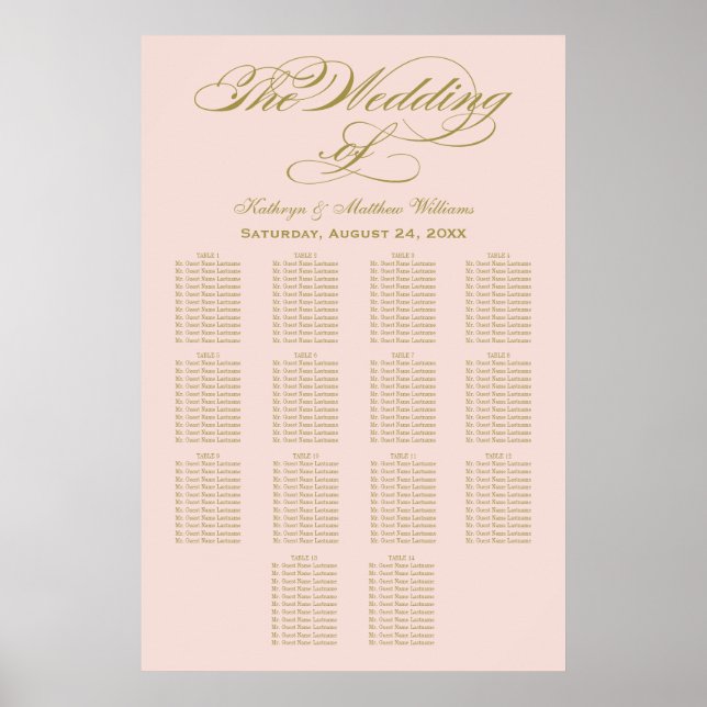 Póster Elegante gráfico de asientos para Bodas de caligra (Frente)