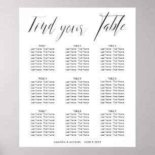 Póster Elegante gráfico de tablas de asientos de Boda de