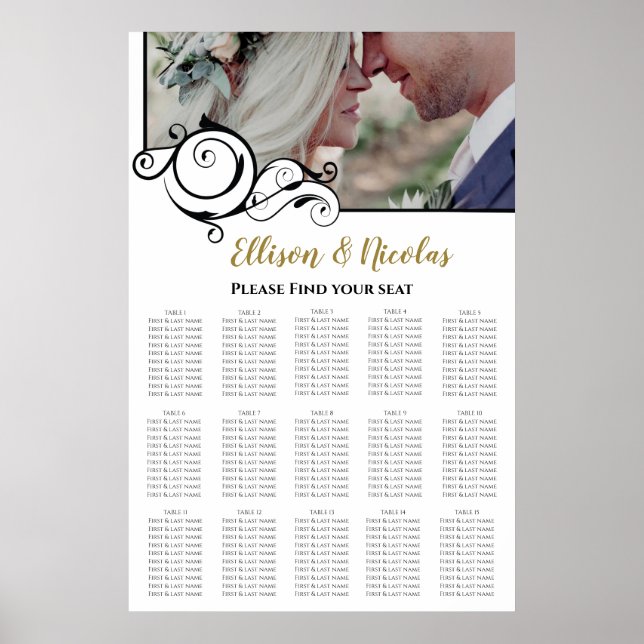 Póster Elegante gráfico fotográfico Boda de asientos (Frente)