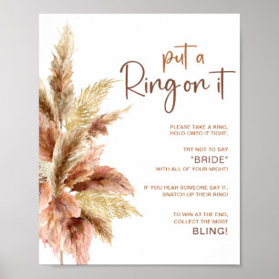 Póster Elegante Grass Pampa   Rótulo Ring Game Bridal Sho