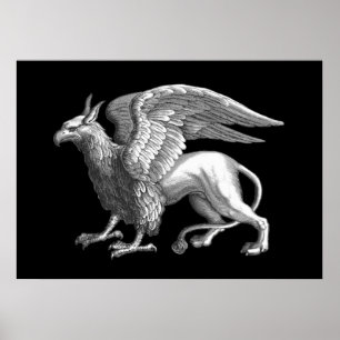 Póster Elegante grifo legendario bestia gris plata