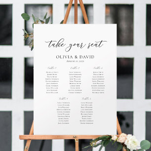 Póster Elegante guión 5 Tablas Carta de Asientos de Bienv