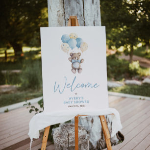 Póster Elegante guion azul Teddy Bear Script Bienvenido B