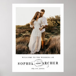 Póster Elegante guión Bienvenida de boda en blanco y negr