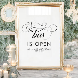 Póster Elegante guión Boda El bar está abierto Bebidas 
