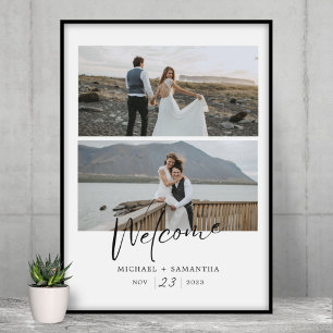 Póster Elegante guión de bienvenida Boda blanco y negro