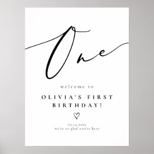 Póster Elegante guión de caligrafía Bienvenida al primer 